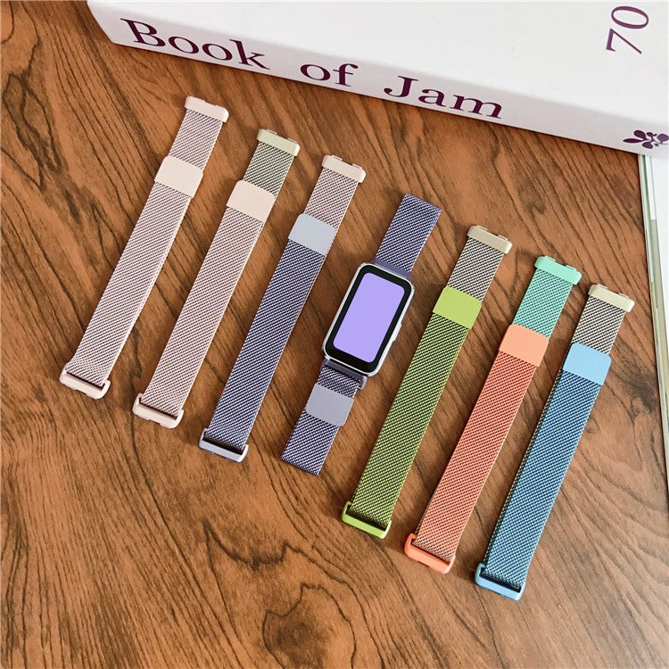 Watch Band For Huawei Band 10 / 9 / 8 Gradient Milanese Loop Stainless Steel Strap - Gold / Green