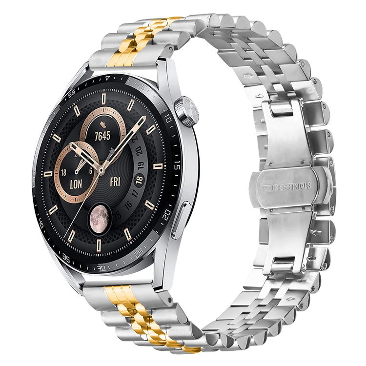 For Samsung Galaxy Watch 46mm Wrist Band 5-Bead Stainless Steel Butterfly Clasp Watch Strap - Silver+Gold