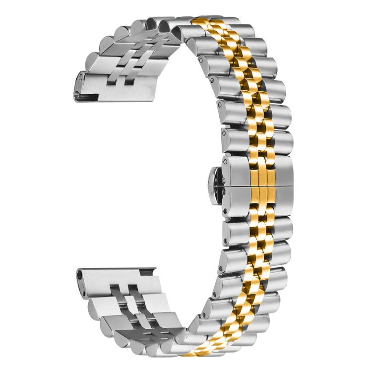 For Samsung Galaxy Watch 46mm Wrist Band 5-Bead Stainless Steel Butterfly Clasp Watch Strap - Silver+Gold