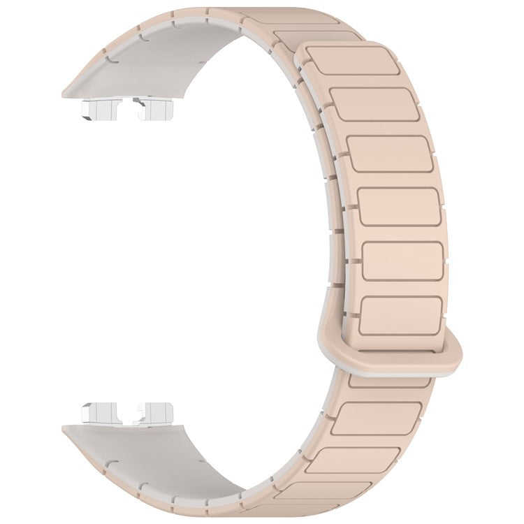 Watch Band For Huawei Band 10 / 9 / 8 Magnetic Dual-Color Silicone Strap - Milk Tea / Rock White