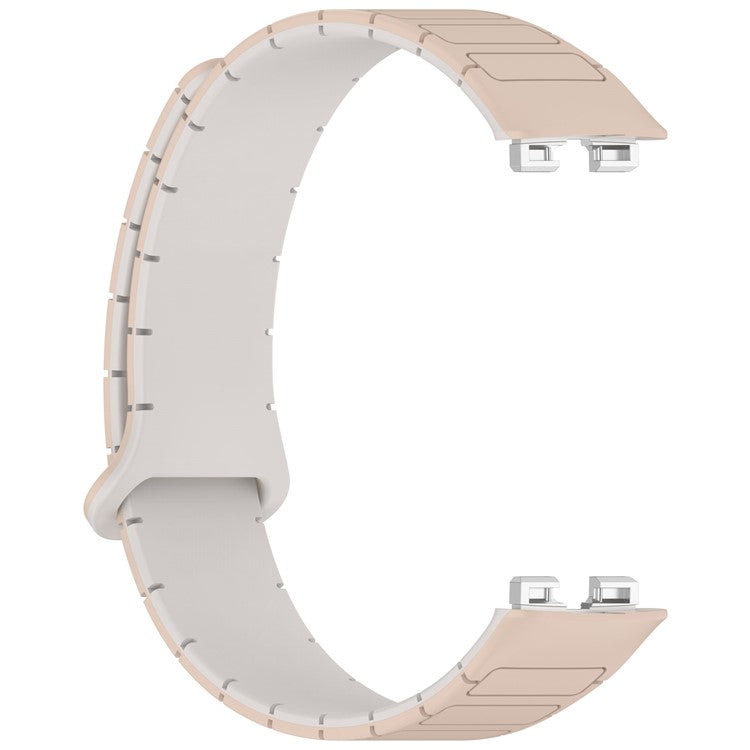 Watch Band For Huawei Band 10 / 9 / 8 Magnetic Dual-Color Silicone Strap - Milk Tea / Rock White
