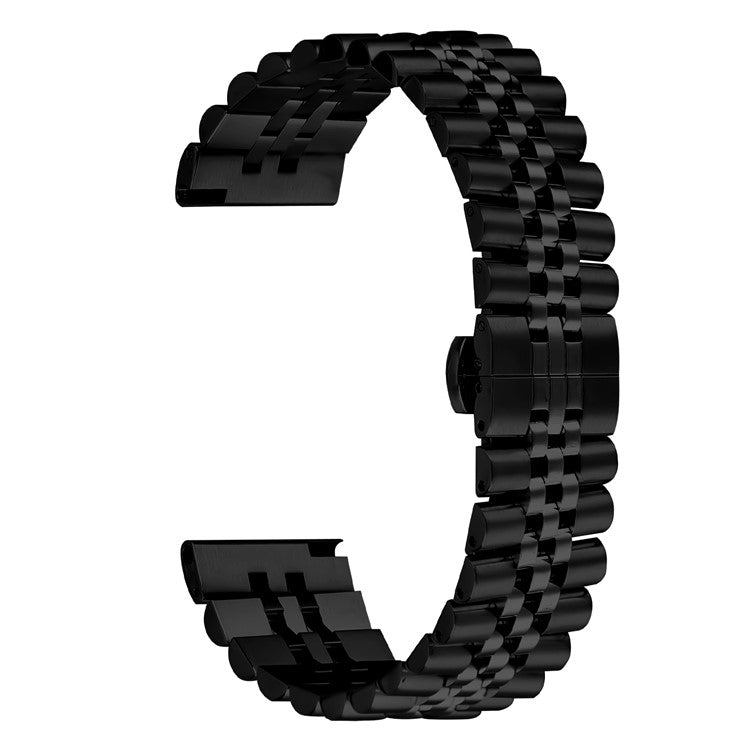 For Huawei Watch 3 Pro New Wrist Band 5-Bead Stainless Steel Butterfly Clasp Watch Strap - Black