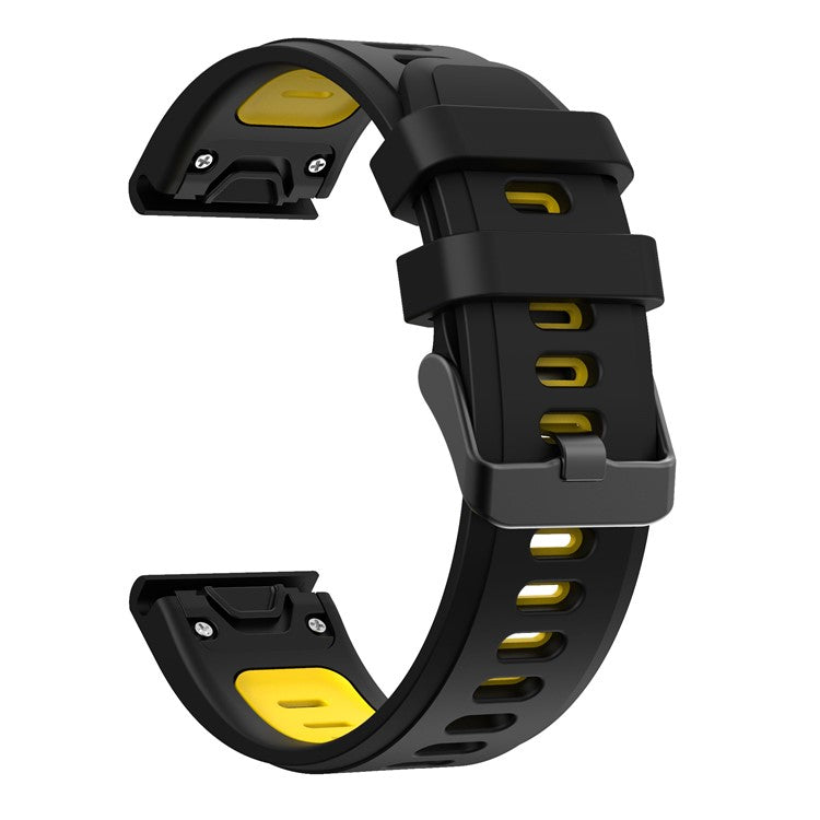Dual Color Quick Release Silicone Replacement Watchband Bracelet Strap for Garmin Fenix 7X/6X Sapphire GPS/6X Pro/6X GPS/5X GPS/5X Plus - Black / Yellow