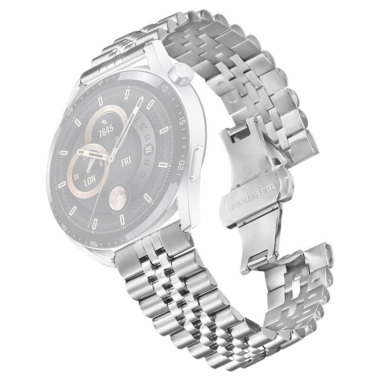 For Huawei Watch GT 2 46mm Wrist Band 5-Bead Stainless Steel Butterfly Clasp Watch Strap - Silver