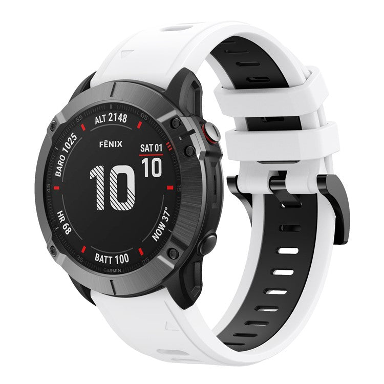 Bi-color Adjustable Quick Release Silicone Smart Watch Band Wrist Strap for Garmin Fenix 7X/6X Sapphire GPS/6X Pro/6X GPS/5X GPS/5X Plus - White / Black