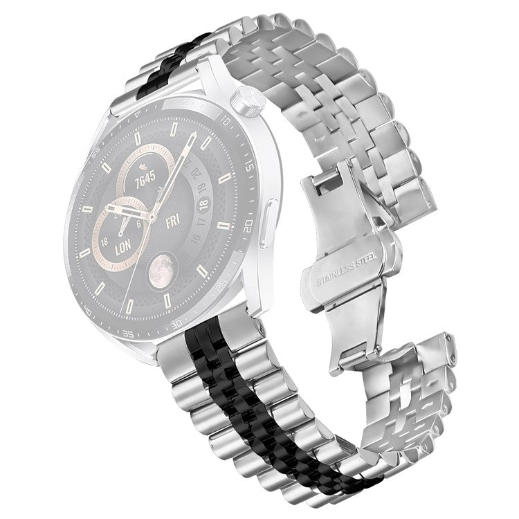 For Honor MagicWatch 2 46mm Wrist Band 5-Bead Stainless Steel Butterfly Clasp Watch Strap - Silver+Black