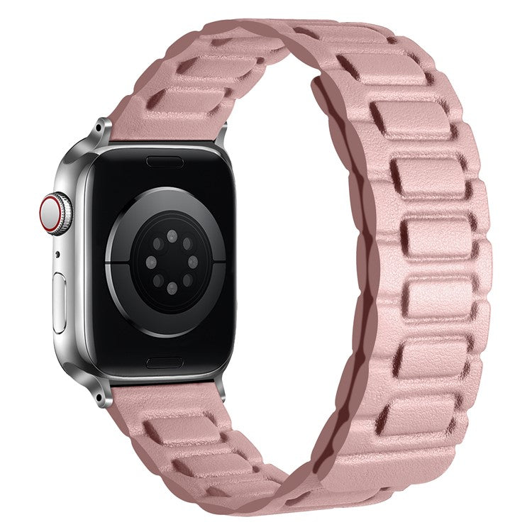 Watch Band For Apple Watch Series 10 Ultra 9 8 7 SE 6 5 4 3 2 1 46mm 49mm 45mm 44mm 42mm 3-Bead Magnetic Leather Strap - Light Pink
