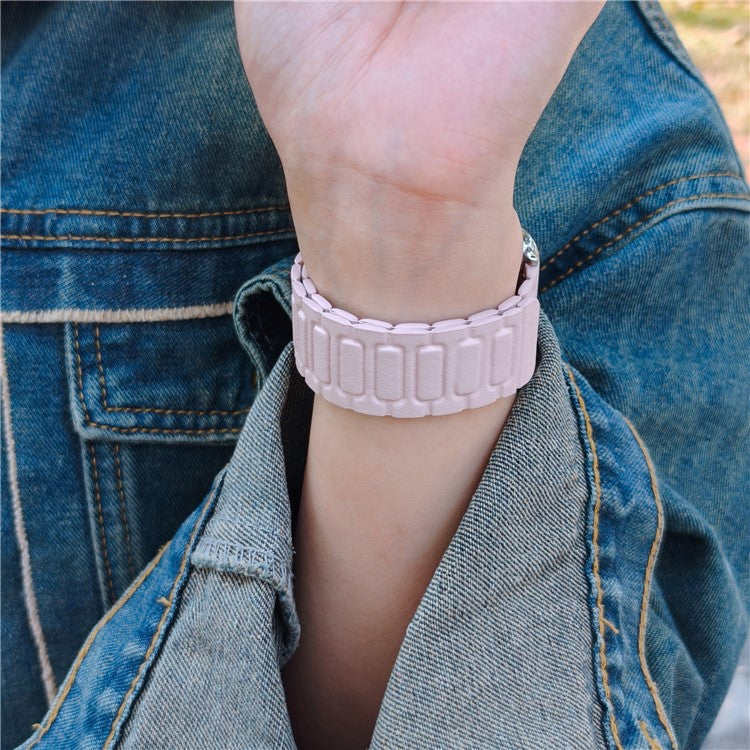 Watch Band For Apple Watch Series 10 Ultra 9 8 7 SE 6 5 4 3 2 1 46mm 49mm 45mm 44mm 42mm 3-Bead Magnetic Leather Strap - Light Pink