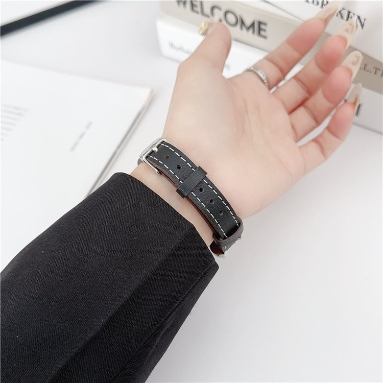 Watch Band For Apple Watch Series 10 9 8 7 SE 6 5 4 3 2 1 42mm 41mm 40mm 38mm Coin Shape Connector Genuine Cow Leather Strap - Black
