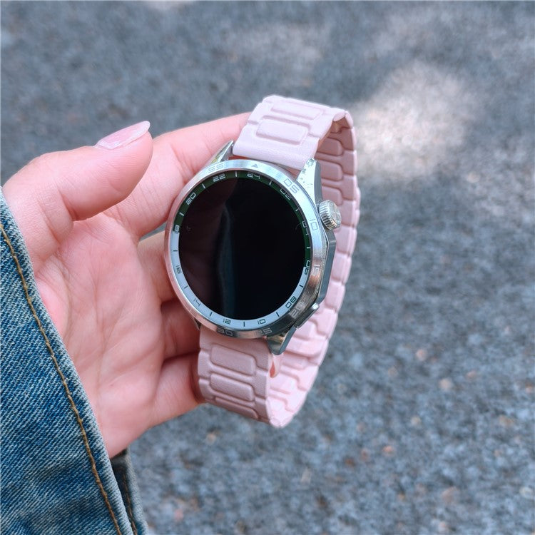 For Huawei Watch GT 5 46mm Watch Band 22mm Universal 3-Bead Magnetic Leather Strap - Light Pink