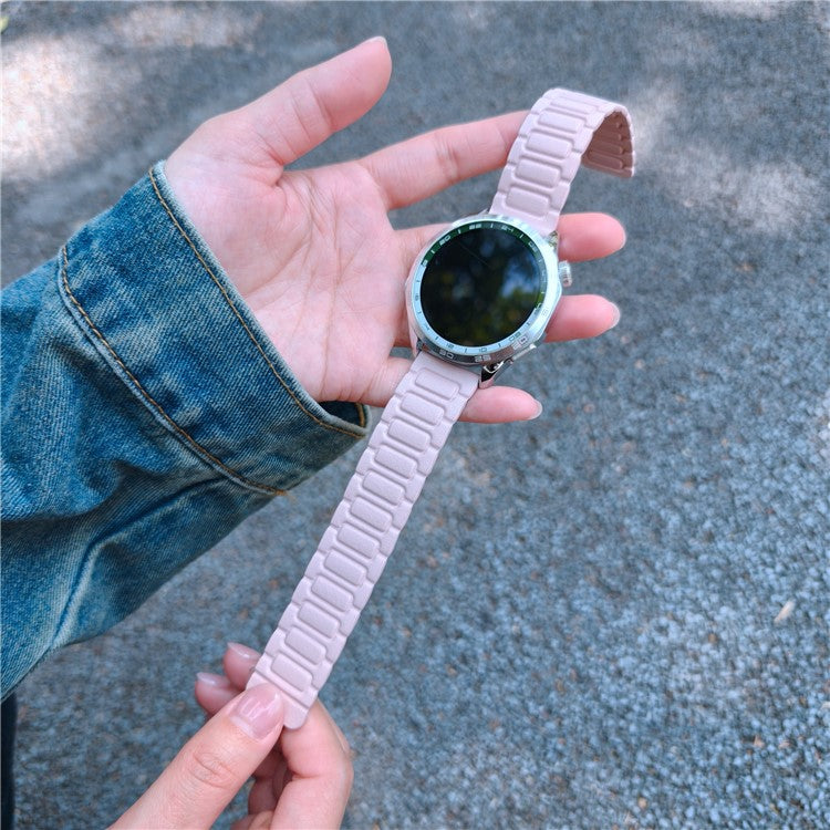 For Huawei Watch GT 5 46mm Watch Band 22mm Universal 3-Bead Magnetic Leather Strap - Light Pink