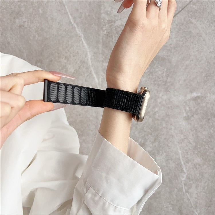 Watch Band for Apple Watch Series 10 9 8 7 SE 6 5 4 3 2 1 42mm 41mm 40mm 38mm Diagonal Stripes Adjustable Nylon Strap - Black