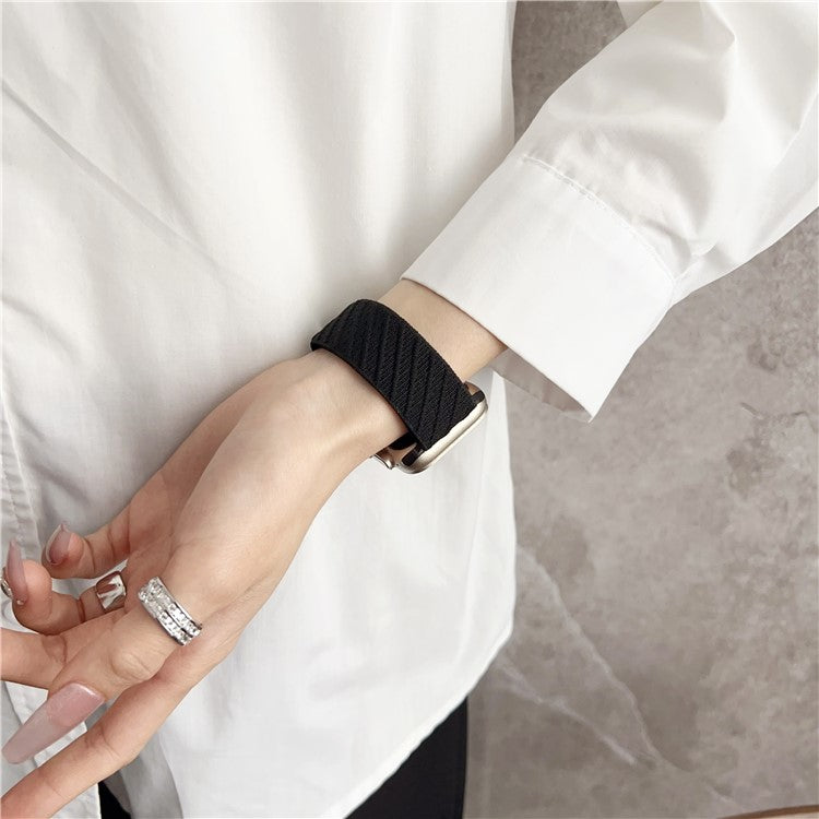 Watch Band for Apple Watch Series 10 9 8 7 SE 6 5 4 3 2 1 42mm 41mm 40mm 38mm Diagonal Stripes Adjustable Nylon Strap - Black