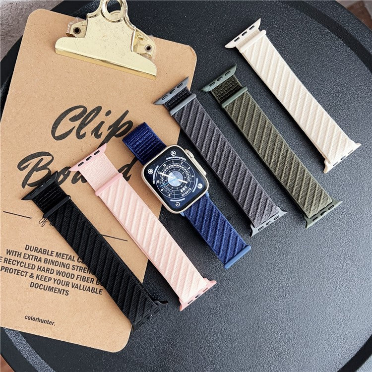 Watch Band for Apple Watch Series 10 9 8 7 SE 6 5 4 3 2 1 42mm 41mm 40mm 38mm Diagonal Stripes Adjustable Nylon Strap - Black