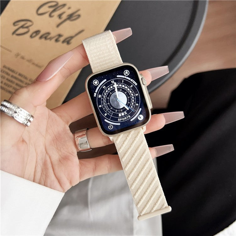 Watch Band for Apple Watch Series 10 Ultra 9 8 7 SE 6 5 4 3 2 1 46mm 49mm 45mm 44mm 42mm Diagonal Stripes Adjustable Nylon Strap - Beige