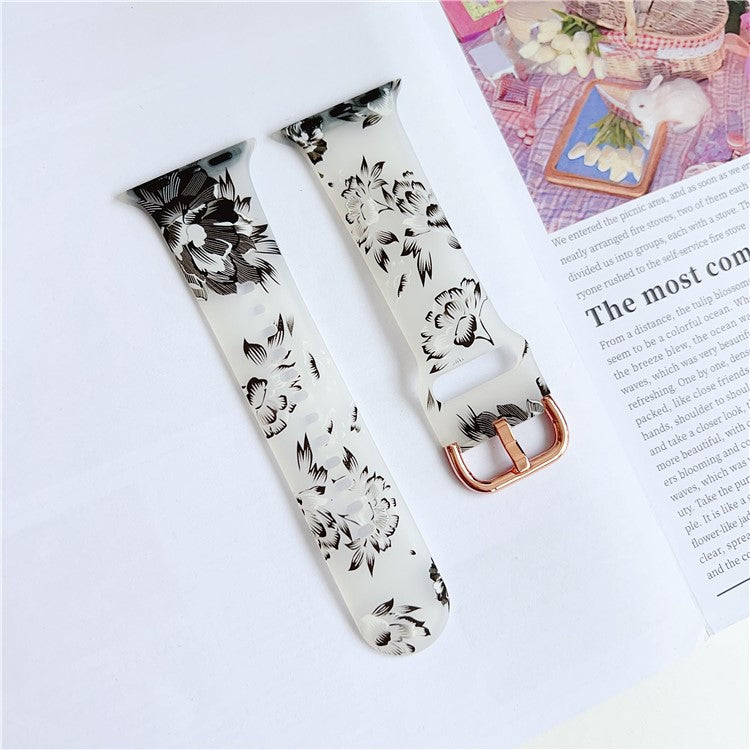 Watch Band for Apple Watch Series 10 Ultra 9 8 7 SE 6 5 4 3 2 1 46mm 49mm 45mm 44mm 42mm Pattern Printed Clear Silicone Strap - Flower