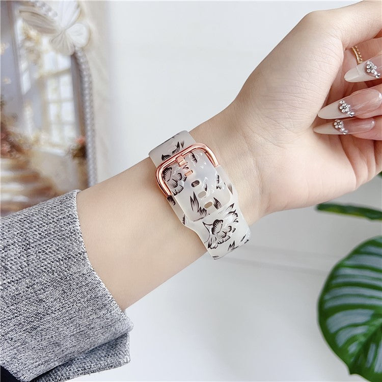 Watch Band for Apple Watch Series 10 Ultra 9 8 7 SE 6 5 4 3 2 1 46mm 49mm 45mm 44mm 42mm Pattern Printed Clear Silicone Strap - Flower