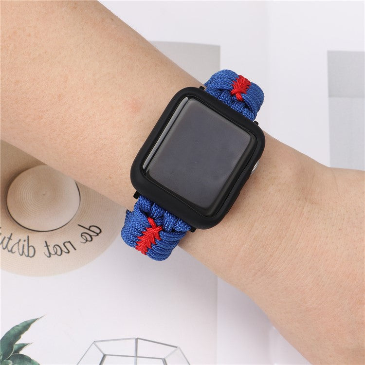 Watch Band for Apple Watch Series 10 Ultra 9 8 7 SE 6 5 4 3 2 1 46mm 49mm 45mm 44mm 42mm Leather + Braided Rope Wrist Strap - Blue