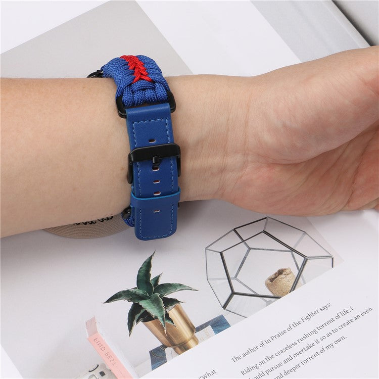 Watch Band for Apple Watch Series 10 Ultra 9 8 7 SE 6 5 4 3 2 1 46mm 49mm 45mm 44mm 42mm Leather + Braided Rope Wrist Strap - Blue