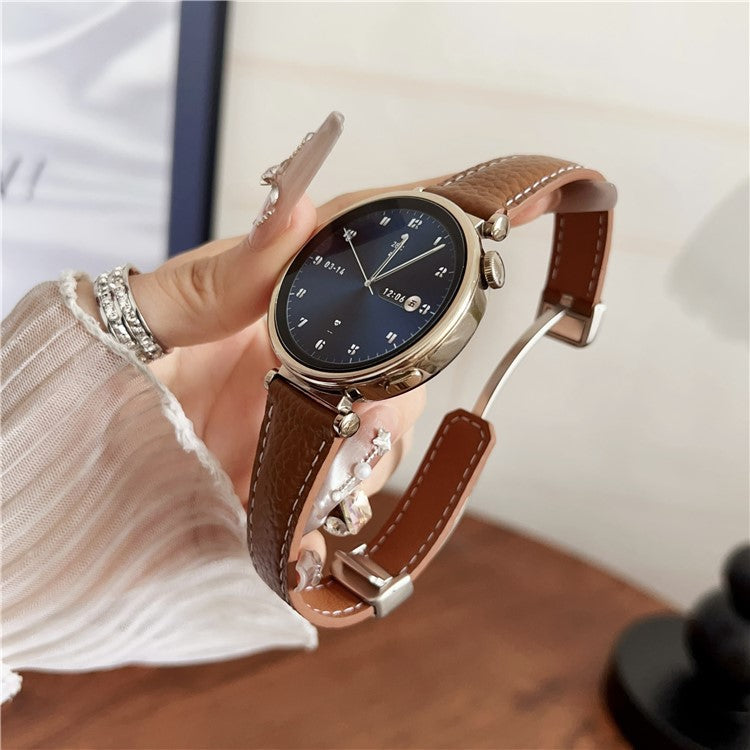 For Huawei Watch GT 5 41mm Genuine Cow Leather Watch Band 18mm Replace Strap with Magnetic Clasp - Brown