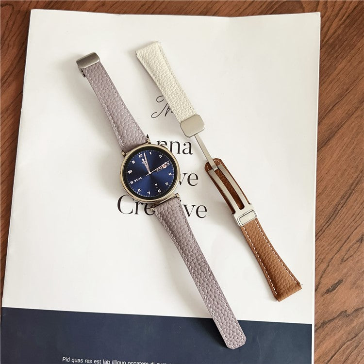 For Huawei Watch GT 5 41mm Genuine Cow Leather Watch Band 18mm Replace Strap with Magnetic Clasp - Blue+Wine Red