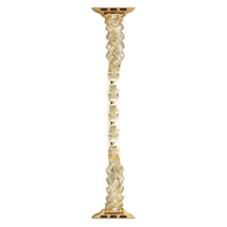 Copper Watch Strap for Apple Watch Series 10 9 8 7 SE 6 5 4 3 2 1 42mm 41mm 40mm 38mm Wheat Ear Zircon Bracelet Band - Gold