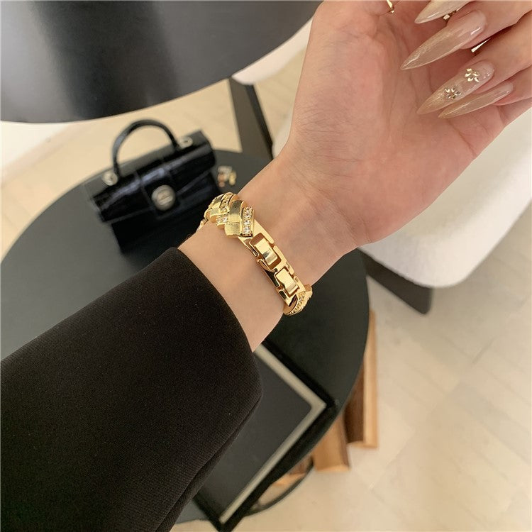 Copper Watch Strap for Apple Watch Series 10 9 8 7 SE 6 5 4 3 2 1 42mm 41mm 40mm 38mm Wheat Ear Zircon Bracelet Band - Gold