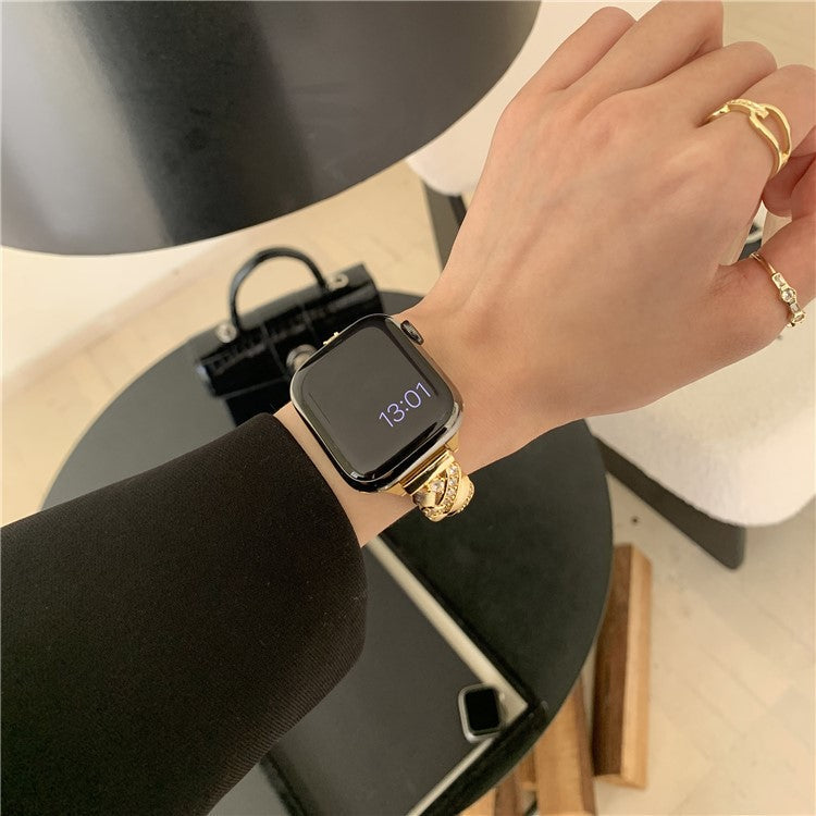 Copper Watch Strap for Apple Watch Series 10 9 8 7 SE 6 5 4 3 2 1 42mm 41mm 40mm 38mm Wheat Ear Zircon Bracelet Band - Gold