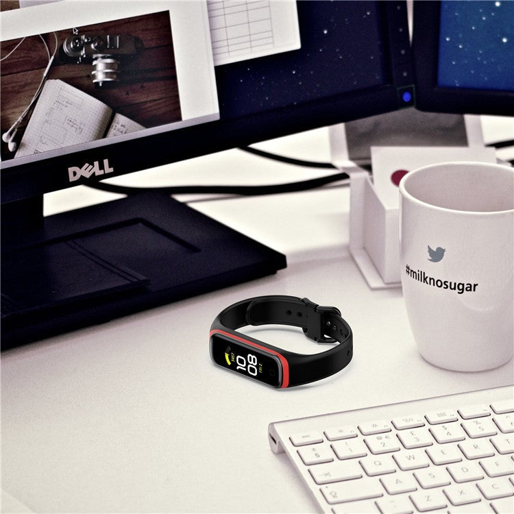 Bi-color Silicone Watch Band Replacement Strap for Samsung Galaxy Fit2 SM-R220 - Black/Red