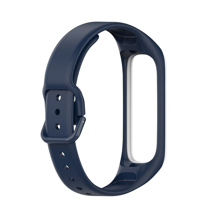 Bi-color Silicone Watch Band Replacement Strap for Samsung Galaxy Fit2 SM-R220 - Dark Blue/White