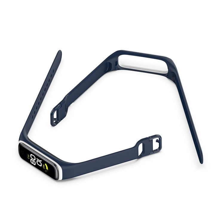 Bi-color Silicone Watch Band Replacement Strap for Samsung Galaxy Fit2 SM-R220 - Dark Blue/White