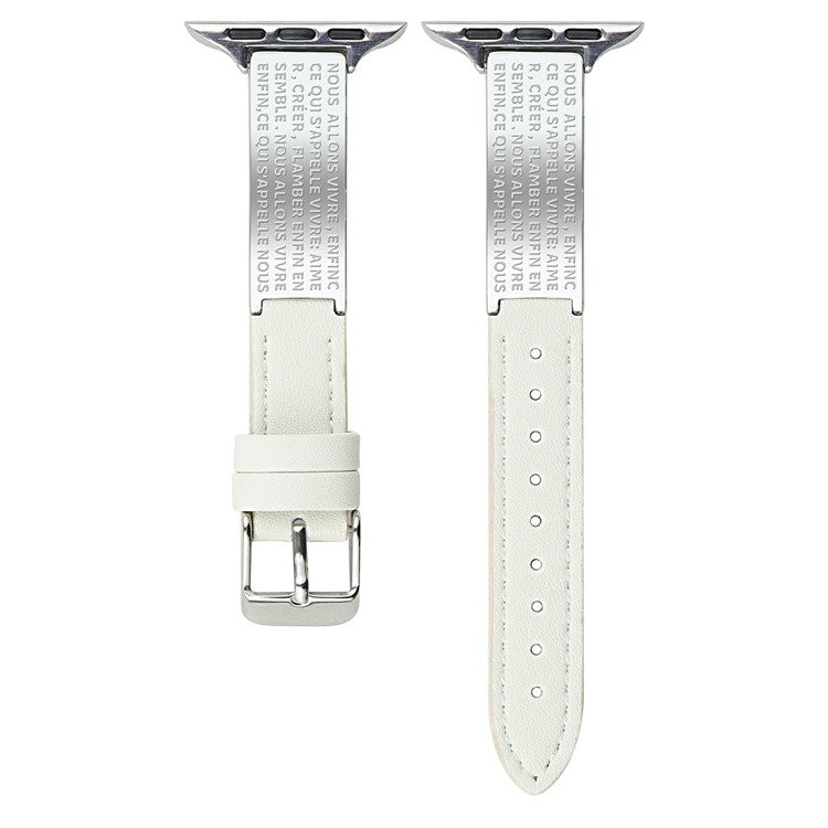 Watch Band For Apple Watch Series 10 9 8 7 SE 6 5 4 3 2 1 42mm 41mm 40mm 38mm Poetry Metal Curved Plate Wrist Strap - White Leather