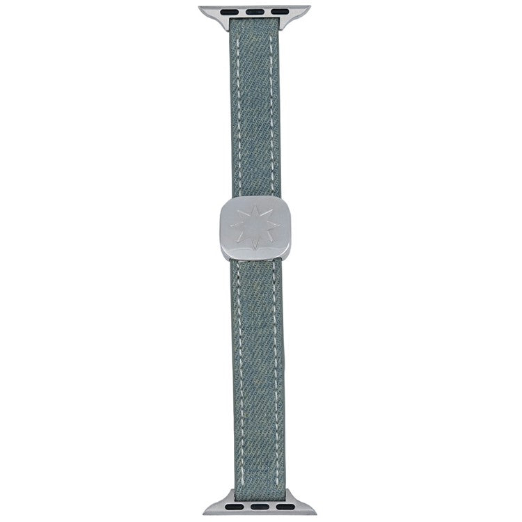 Watch Band For Apple Watch Series 10 9 8 7 SE 6 5 4 3 2 1 42mm 41mm 40mm 38mm Star Pattern Magnetic Buckle Denim Strap - Vintage / Silver