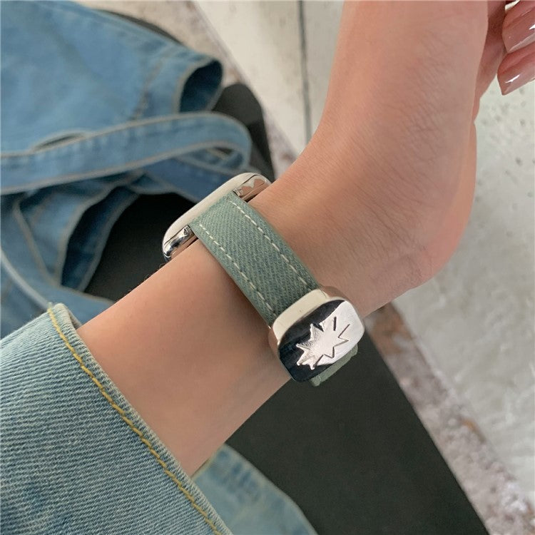 Watch Band For Apple Watch Series 10 9 8 7 SE 6 5 4 3 2 1 42mm 41mm 40mm 38mm Star Pattern Magnetic Buckle Denim Strap - Vintage / Silver