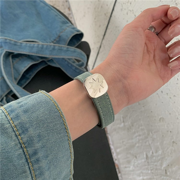 Watch Band For Apple Watch Series 10 9 8 7 SE 6 5 4 3 2 1 42mm 41mm 40mm 38mm Star Pattern Magnetic Buckle Denim Strap - Vintage / Silver