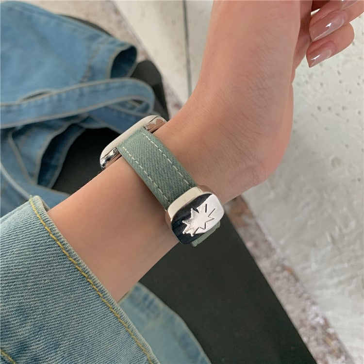 Watch Band For Apple Watch Series 10 9 8 7 SE 6 5 4 3 2 1 42mm 41mm 40mm 38mm Star Pattern Magnetic Buckle Denim Strap - Vintage / Starlight