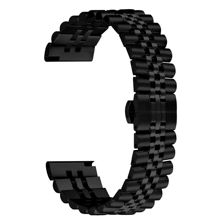 For Haylou RT2 LS10 Wrist Band 5-Bead Stainless Steel Butterfly Clasp Watch Strap - Black