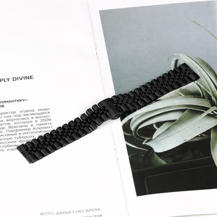 For Haylou RT2 LS10 Wrist Band 5-Bead Stainless Steel Butterfly Clasp Watch Strap - Black