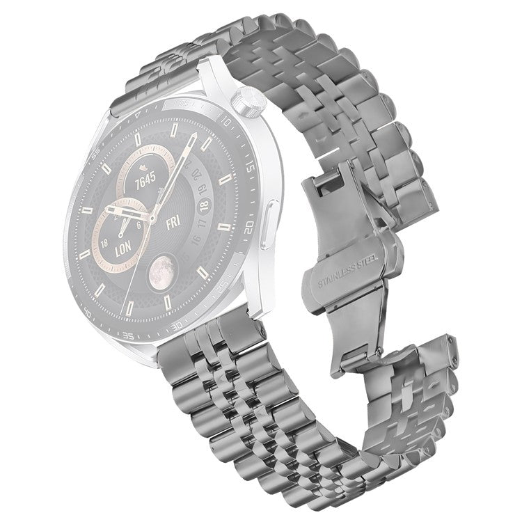 For Haylou RT2 LS10 Wrist Band 5-Bead Stainless Steel Butterfly Clasp Watch Strap - Titanium