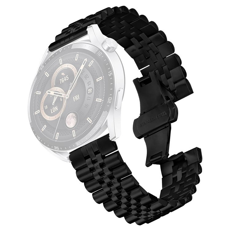 For Haylou GST (LS09B) Wrist Band 5-Bead Stainless Steel Butterfly Clasp Watch Strap - Black