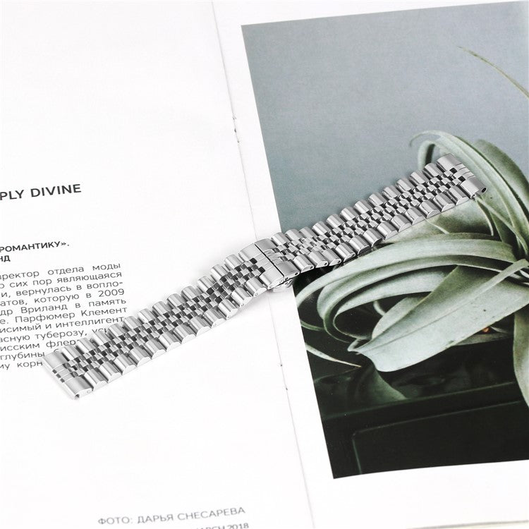 For Haylou RT LS05S Wrist Band 5-Bead Stainless Steel Butterfly Clasp Watch Strap - Silver