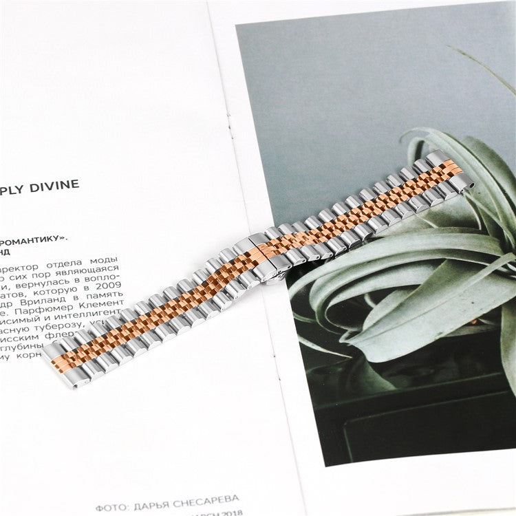 For Haylou RT LS05S Wrist Band 5-Bead Stainless Steel Butterfly Clasp Watch Strap - Silver + Rose Gold