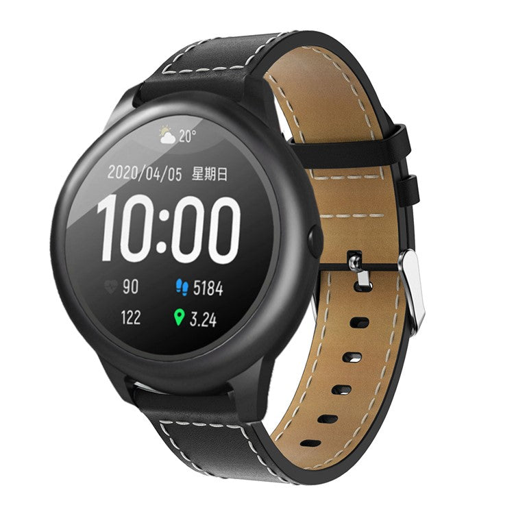 Genuine Leather Smart Watch Band Strap Replacement for Xiaomi Haylou Solar LS05, etc. - Black
