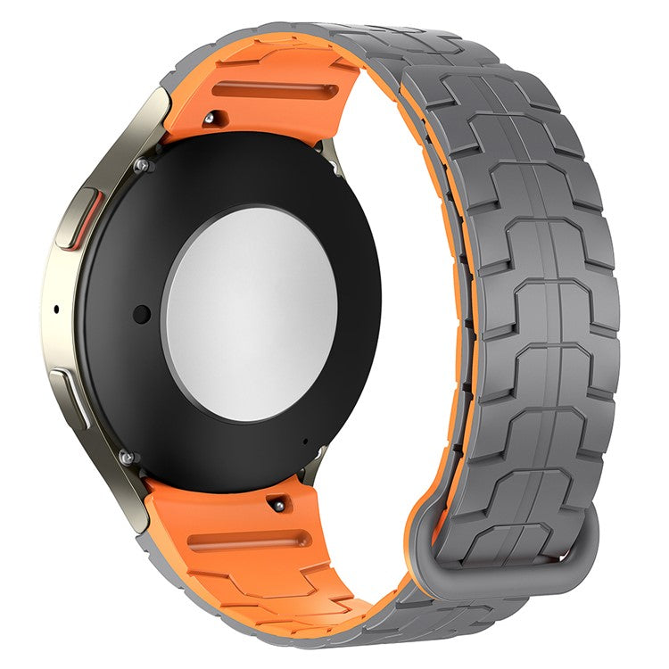 Watch Band for Samsung Galaxy Watch FE 40mm / Watch7 44mm 40mm Magnetic Dragon Scale Texture Silicone Strap - Grey+Orange