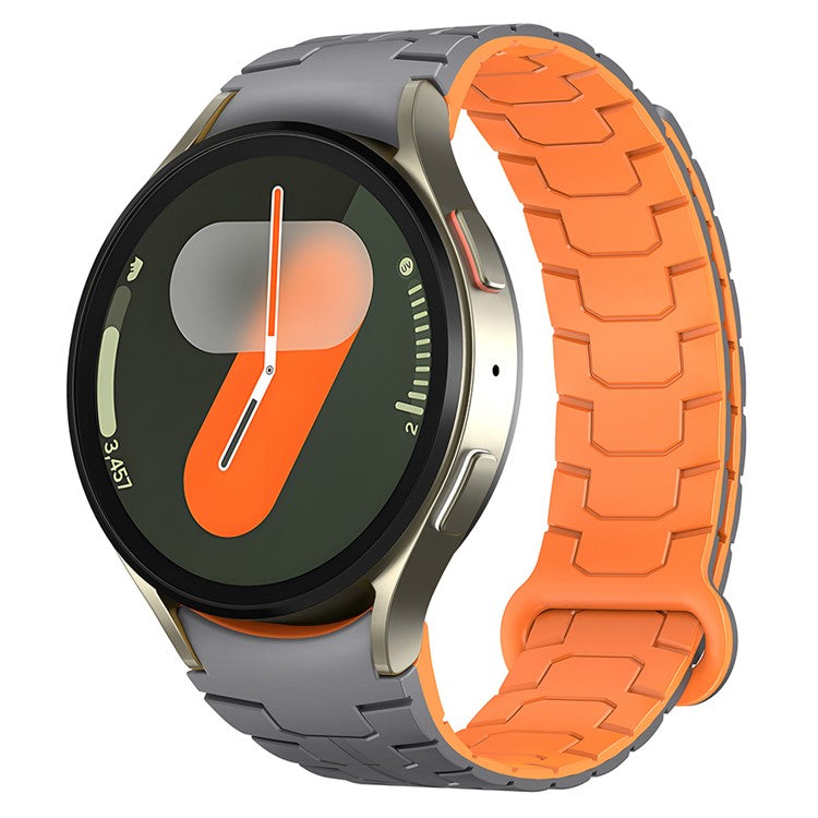 Watch Band for Samsung Galaxy Watch FE 40mm / Watch7 44mm 40mm Magnetic Dragon Scale Texture Silicone Strap - Grey+Orange