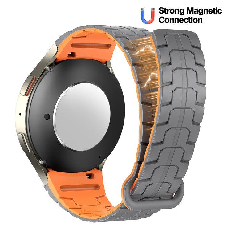 Watch Band for Samsung Galaxy Watch FE 40mm / Watch7 44mm 40mm Magnetic Dragon Scale Texture Silicone Strap - Grey+Orange