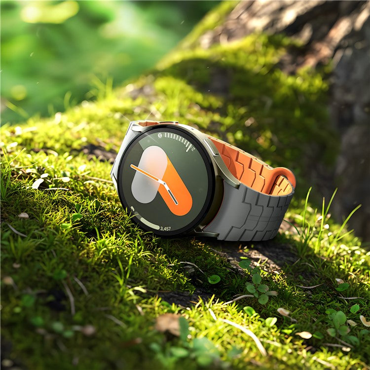 Watch Band for Samsung Galaxy Watch FE 40mm / Watch7 44mm 40mm Magnetic Dragon Scale Texture Silicone Strap - Grey+Orange