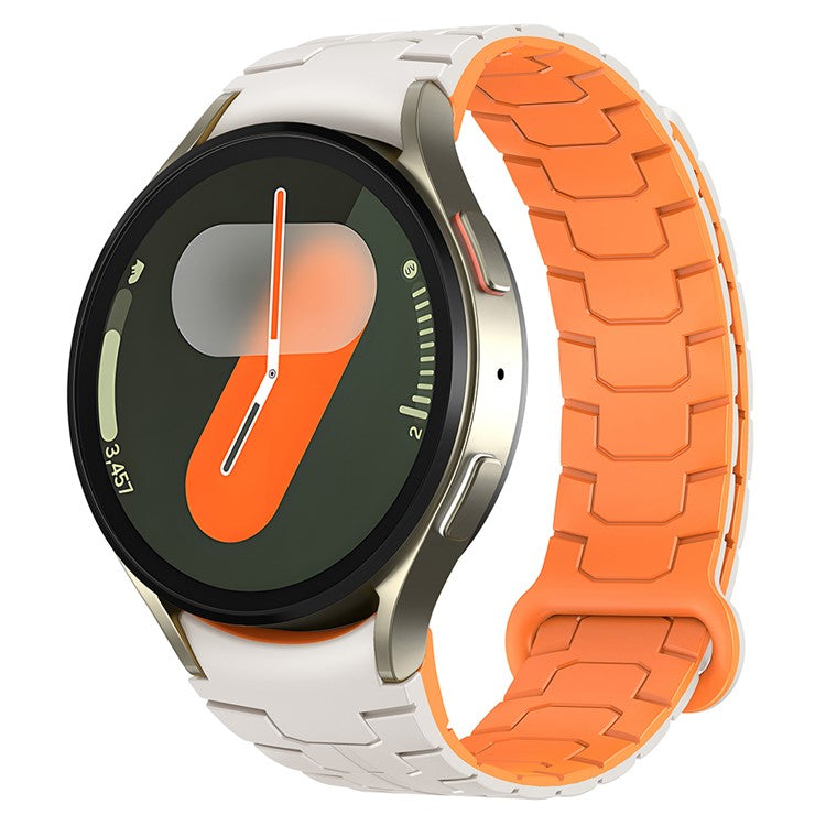 Watch Band for Samsung Galaxy Watch FE 40mm / Watch7 44mm 40mm Magnetic Dragon Scale Texture Silicone Strap - Starlight+Orange