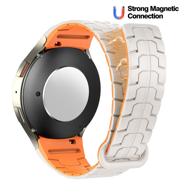 Watch Band for Samsung Galaxy Watch FE 40mm / Watch7 44mm 40mm Magnetic Dragon Scale Texture Silicone Strap - Starlight+Orange