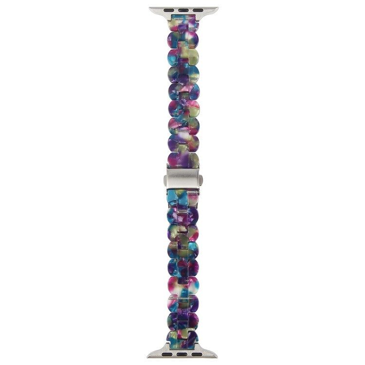 12mm Resin Watch Strap for Apple Watch Series 10 Ultra 9 8 7 SE 6 5 4 3 2 1 46mm 49mm 45mm 44mm 42mm Replacement Slim Wrist Band - Purple+Green